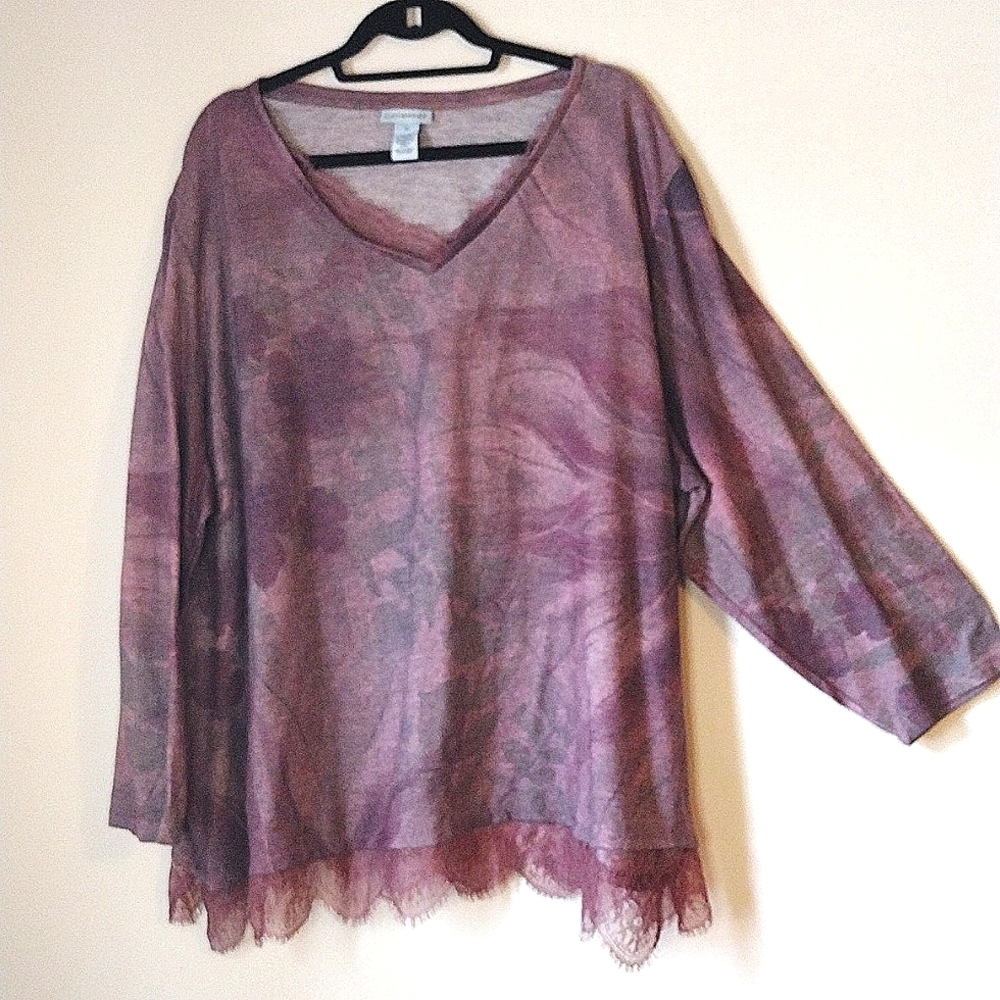 4X Catherines lightweight floral and lace sweater